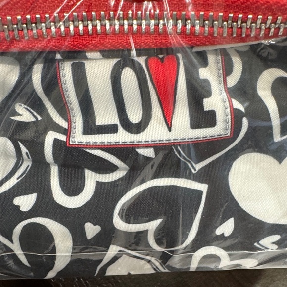 Brighton Black and White Heart Print Crossbody with Red Trim - Picture 4 of 6